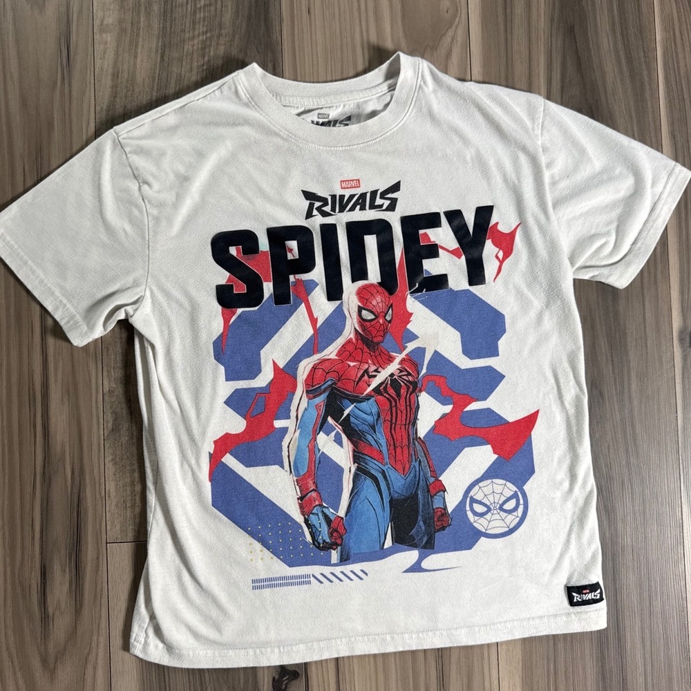 Marvel Rivals Spidey Graphic T-Shirt Spider-Man Off White Crew Neck Tee